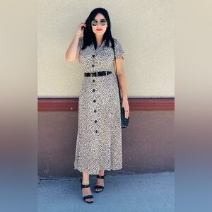 Vintage‼️ Chic Black and White Geometric Long Sleeve Dress